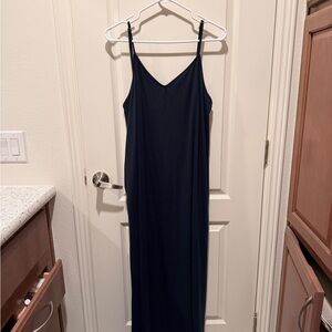 CJ’s favorite ribbed spaghetti maxi dress in navy with matching cardigan